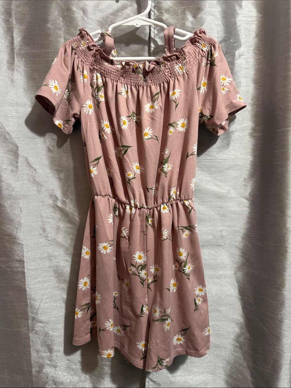 Girls Mauve Daisy Print Off-Shoulder Romper